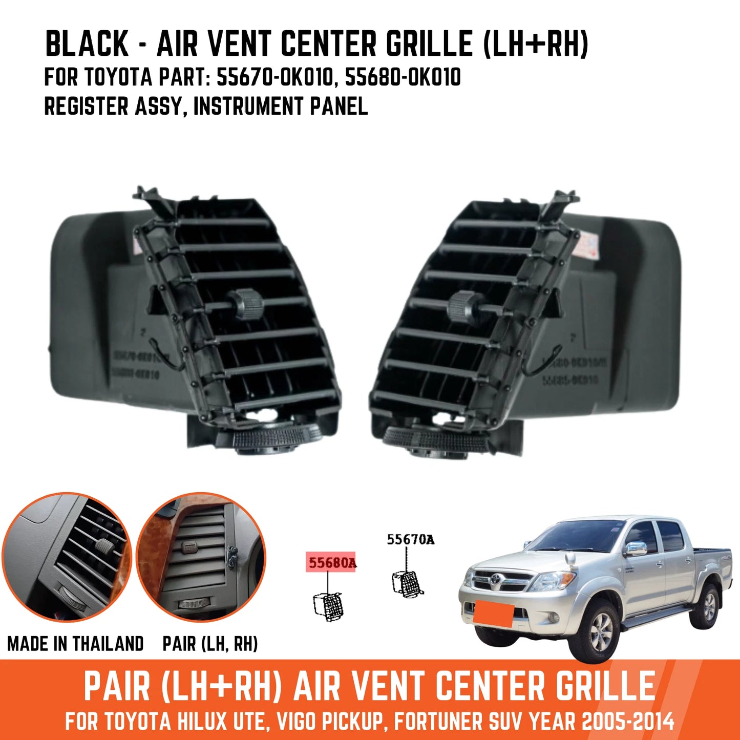 A/C Air Vents 2 x for Toyota Hilux Vigo MK6/MK7 (2005-2014)
