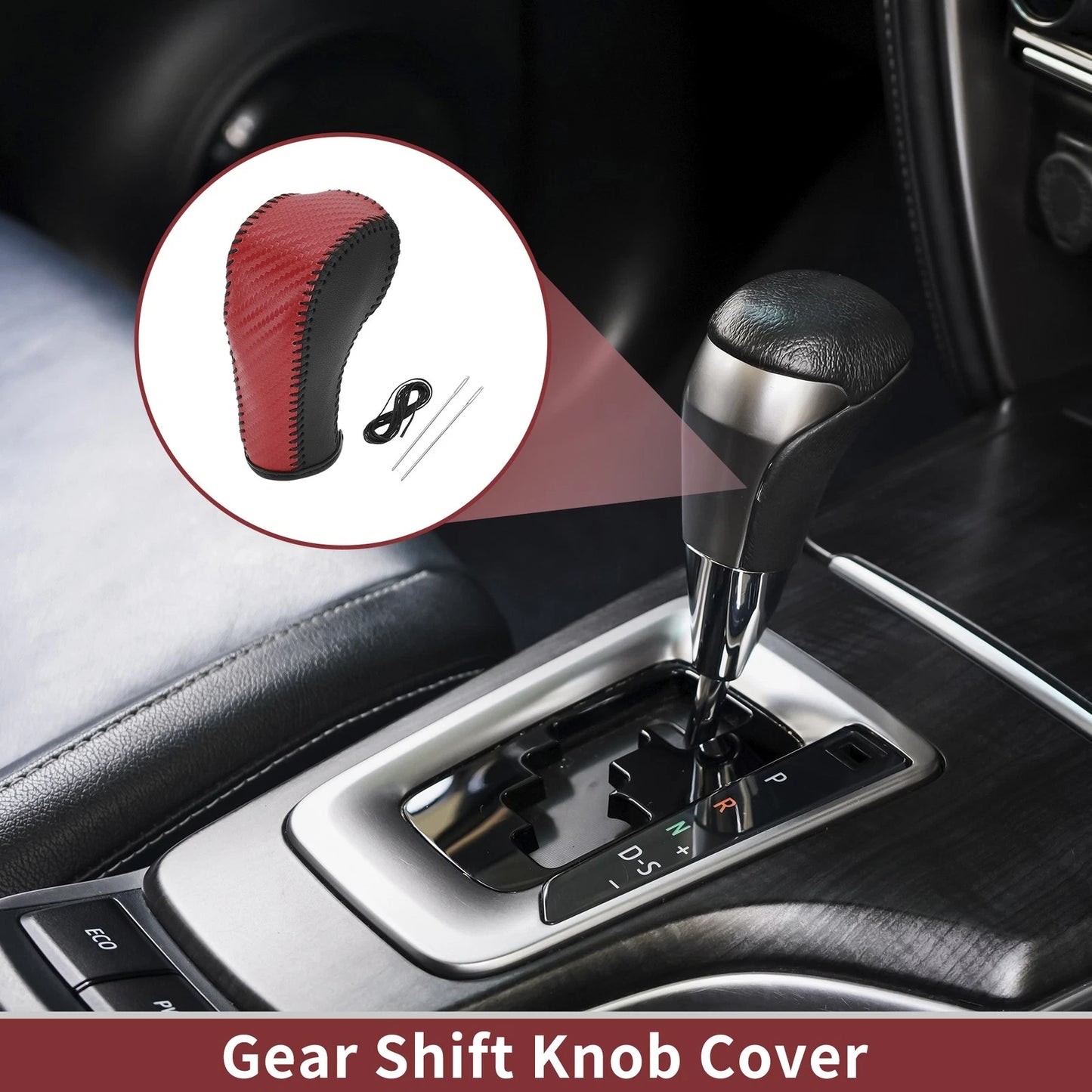 Gear Shift Knob Cover Red Carbon Fiber Black Faux Leather for Chevrolet Cruze