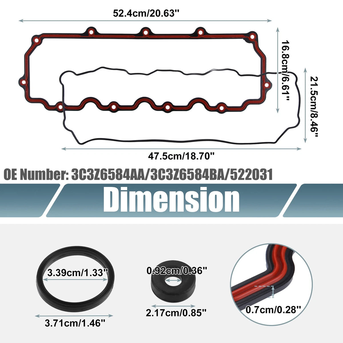 Engine Valve Cover Gaskets Seals Set with 2 Pads for Ford F-250 Super (2003-2007)