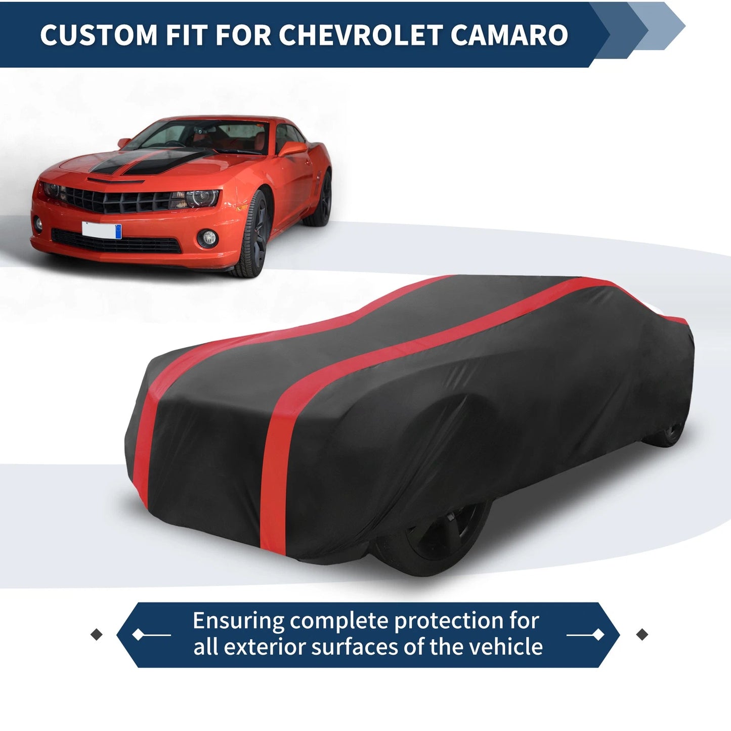 Car Cover Waterproof All Weather for Chevrolet Camaro Black Red Fabric