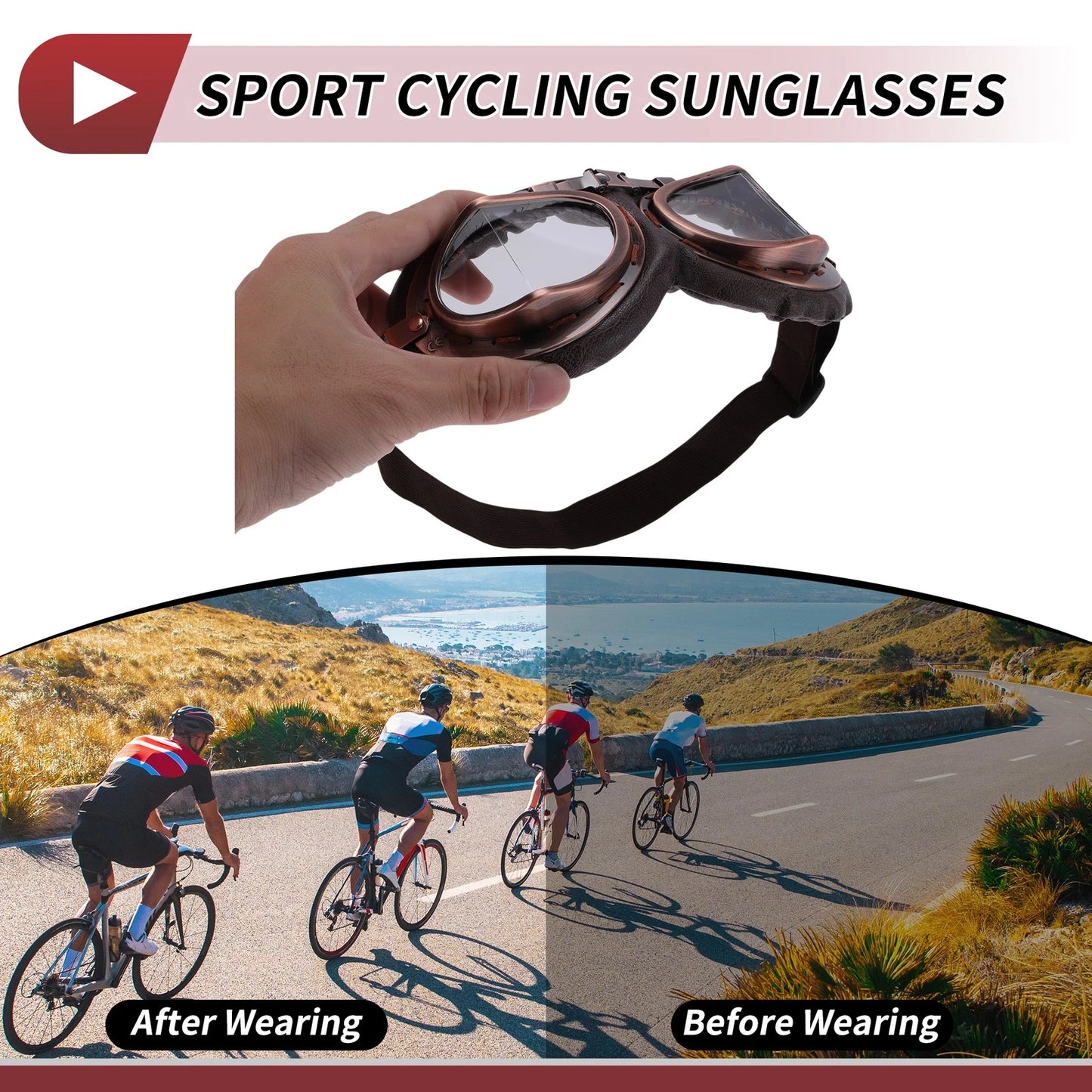 Set 1 x Motorcycle Riding Goggles Transparent Lens Brown Frame Sunglasses