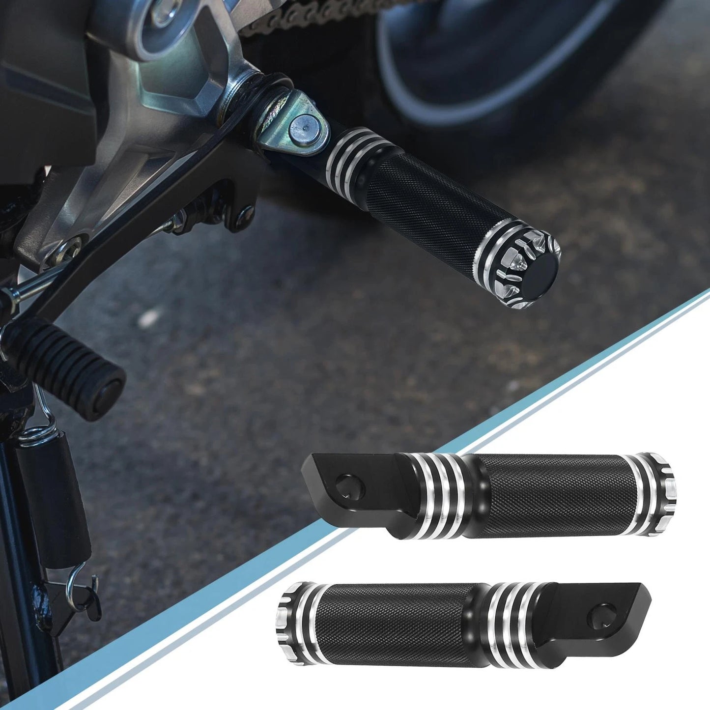 Pair 9mm Aluminum Aolly Motorcycle Rearsets Rear Set Footrest Footpeg Black