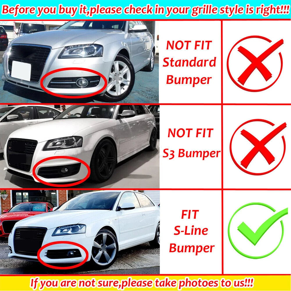 Front Bumper Fog Light Grille Cover with Chrome Ring for Audi A3 2003-2012