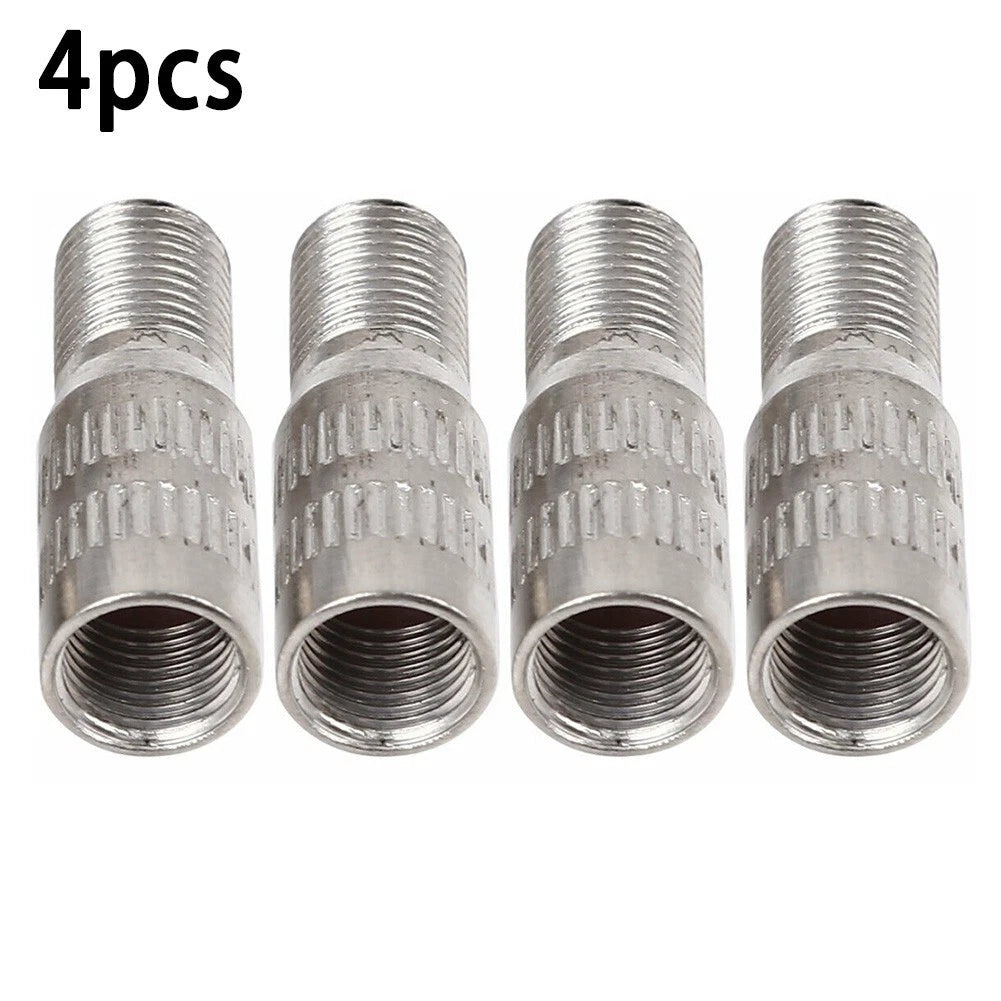 Valve Stem Extensions 4pcs Brass Cap Chrome Extender Screw-On Silver Tone Tyre