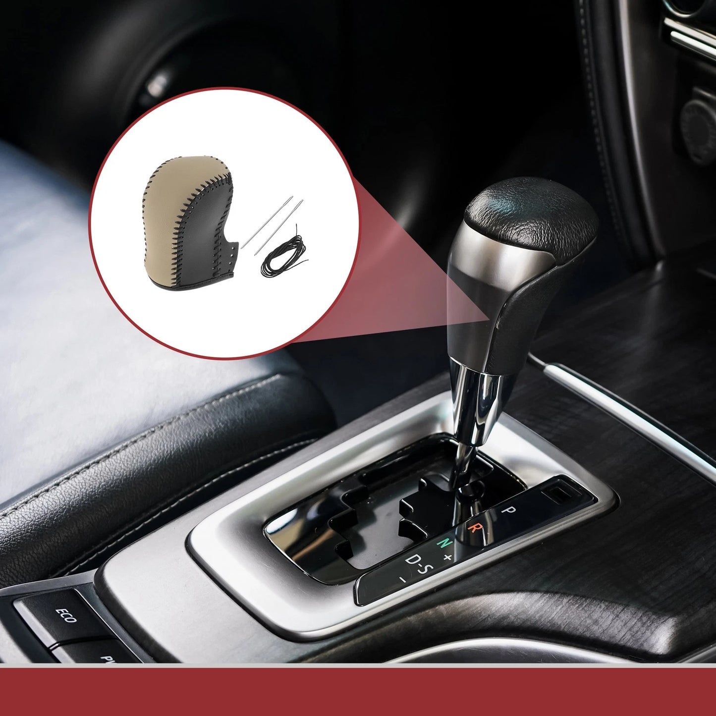 Gear Shift Knob Cover for Acura ZDX (10 - 12) Black Beige Faux Leather