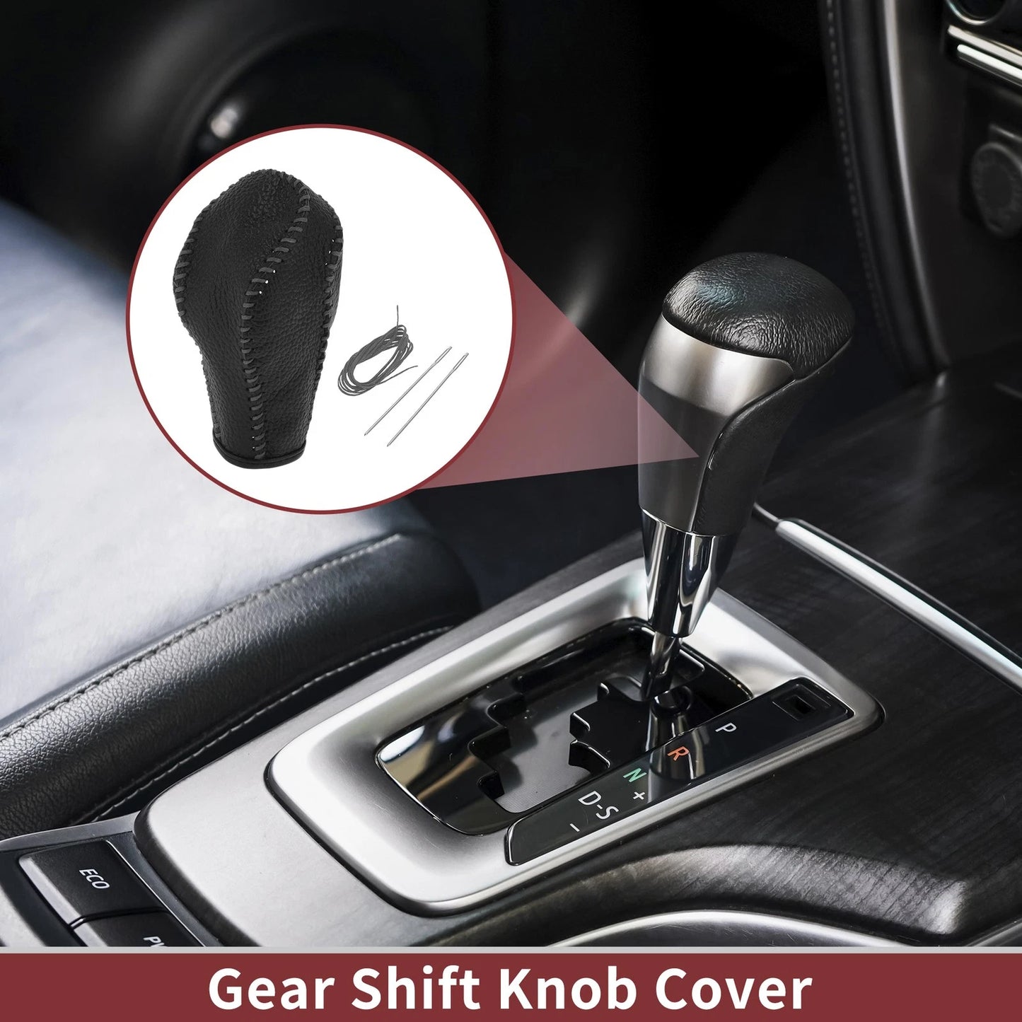 1 Pc Gear Shift Knob Cover for QX56 Black Gray Faux Leather (2011-2013)