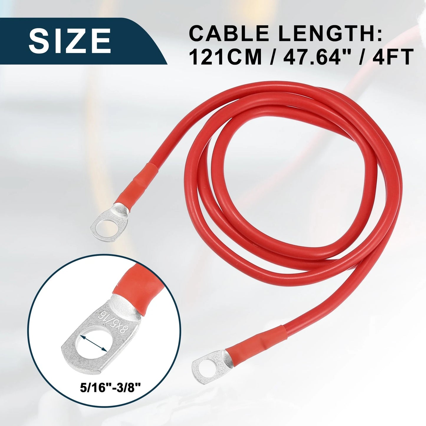 Battery Cable Car Marine Inverter 5/16-3/8 in 4 ft Red Copper