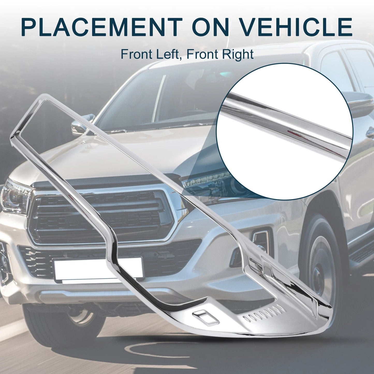 Front Headlight Trim Bezel for Toyota HILUX 2020-2021 (2 x Silver Tone)