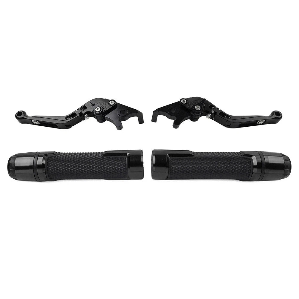 Black Extendable Brake Clutch Levers Grips Set for Kawasaki ZX636R (2003-2006)