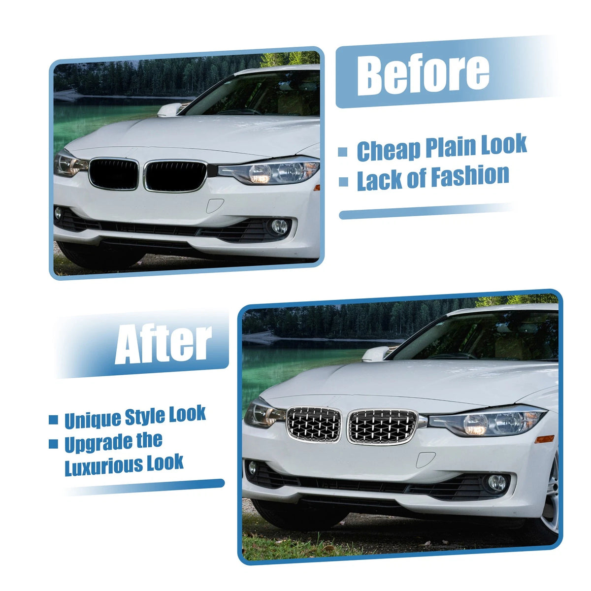 1 Pair Front Hood Bumper Grille Grill for BMW 3 Series (2013-2018)