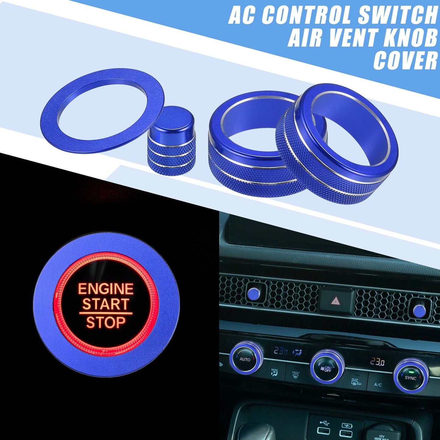 8pcs AC Switch Air Vent Knob Covers for Honda Civic (2022-2023) Blue