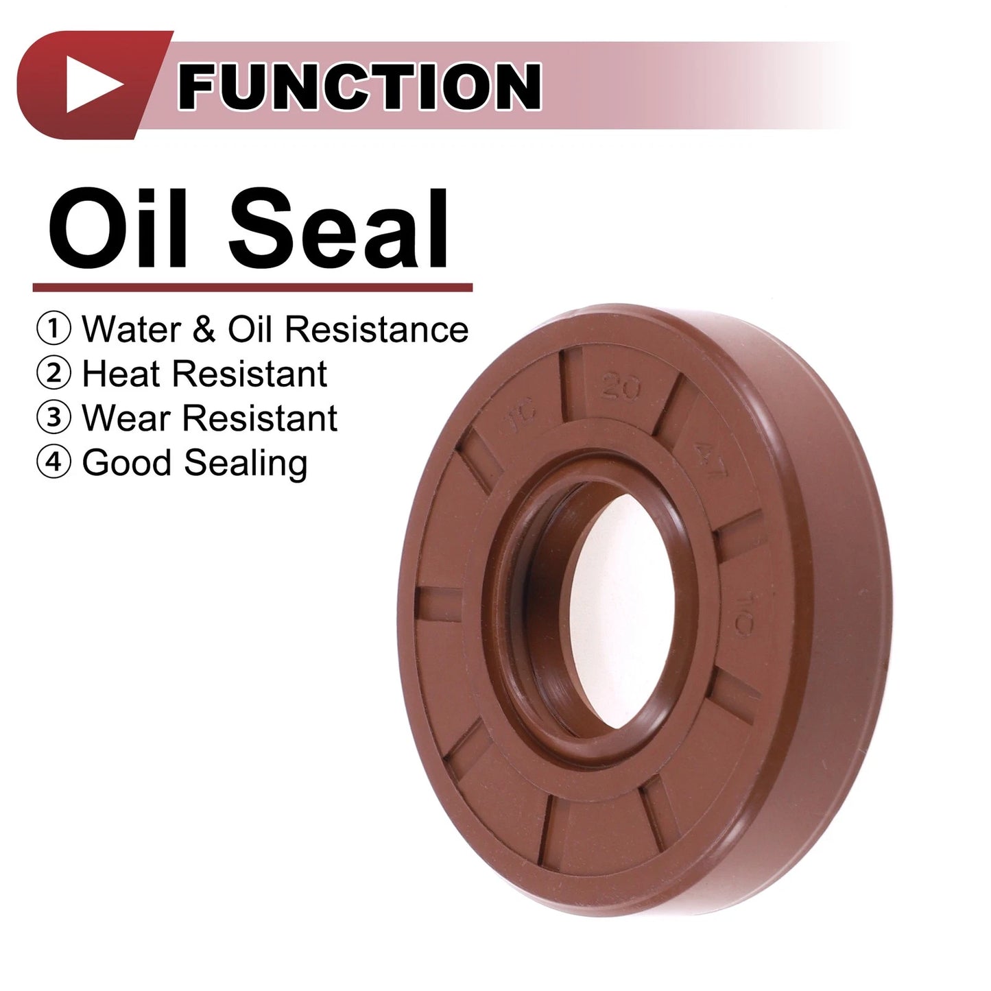 Oil Seal 20x47x10mm FKM Rubber Brown 2 Pcs