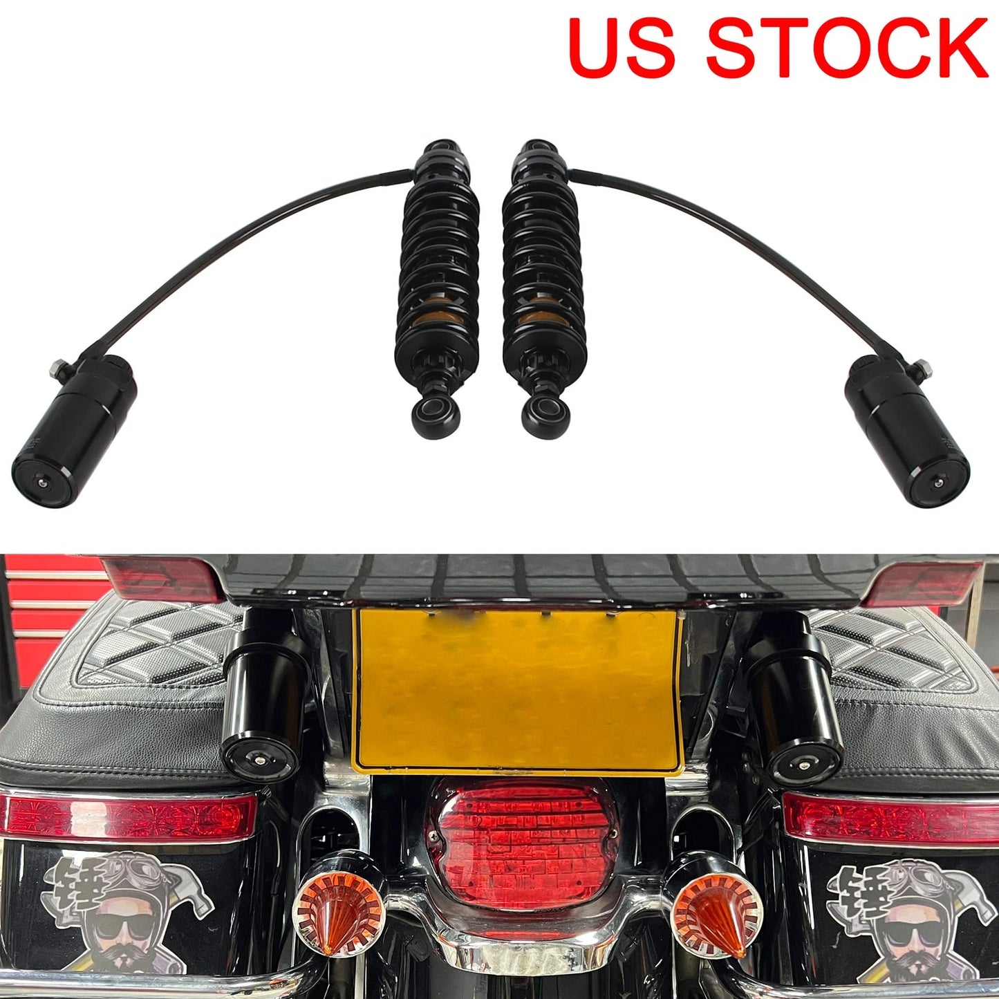 13" Rear Reservoir Suspension Shocks for Harley Road King, Road Glide (1990-2025)