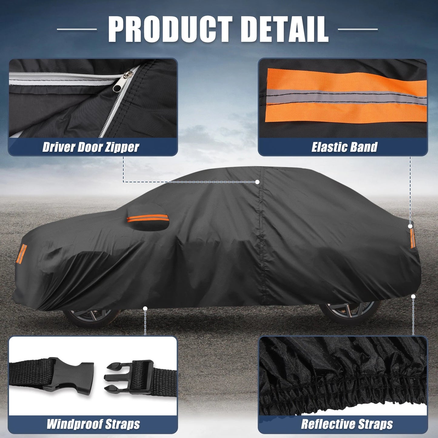 Waterproof 210D-PU Oxford Car Cover for Toyota Camry (2007-2022) Black