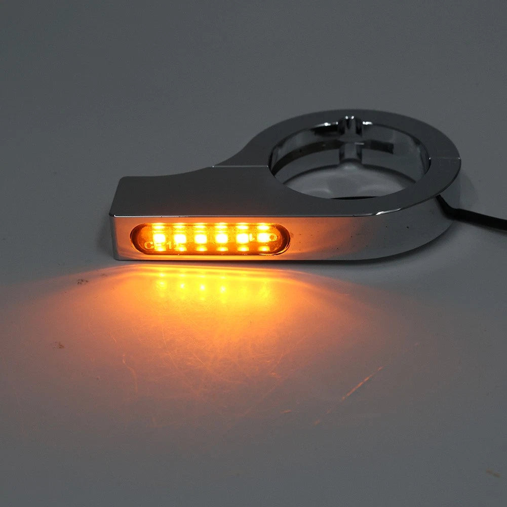 Chrome LED Fork Indicator Turn Signal Light for Harley Touring Motorcycles