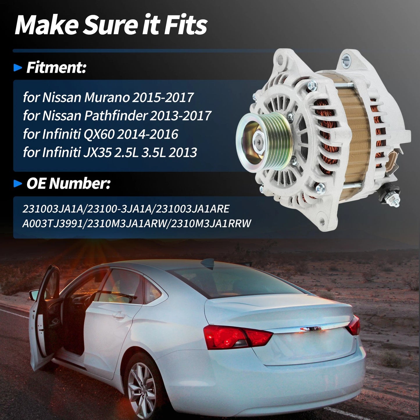 Alternator for Nissan Murano, Pathfinder, Infiniti QX60, JX35 (2011-2021)