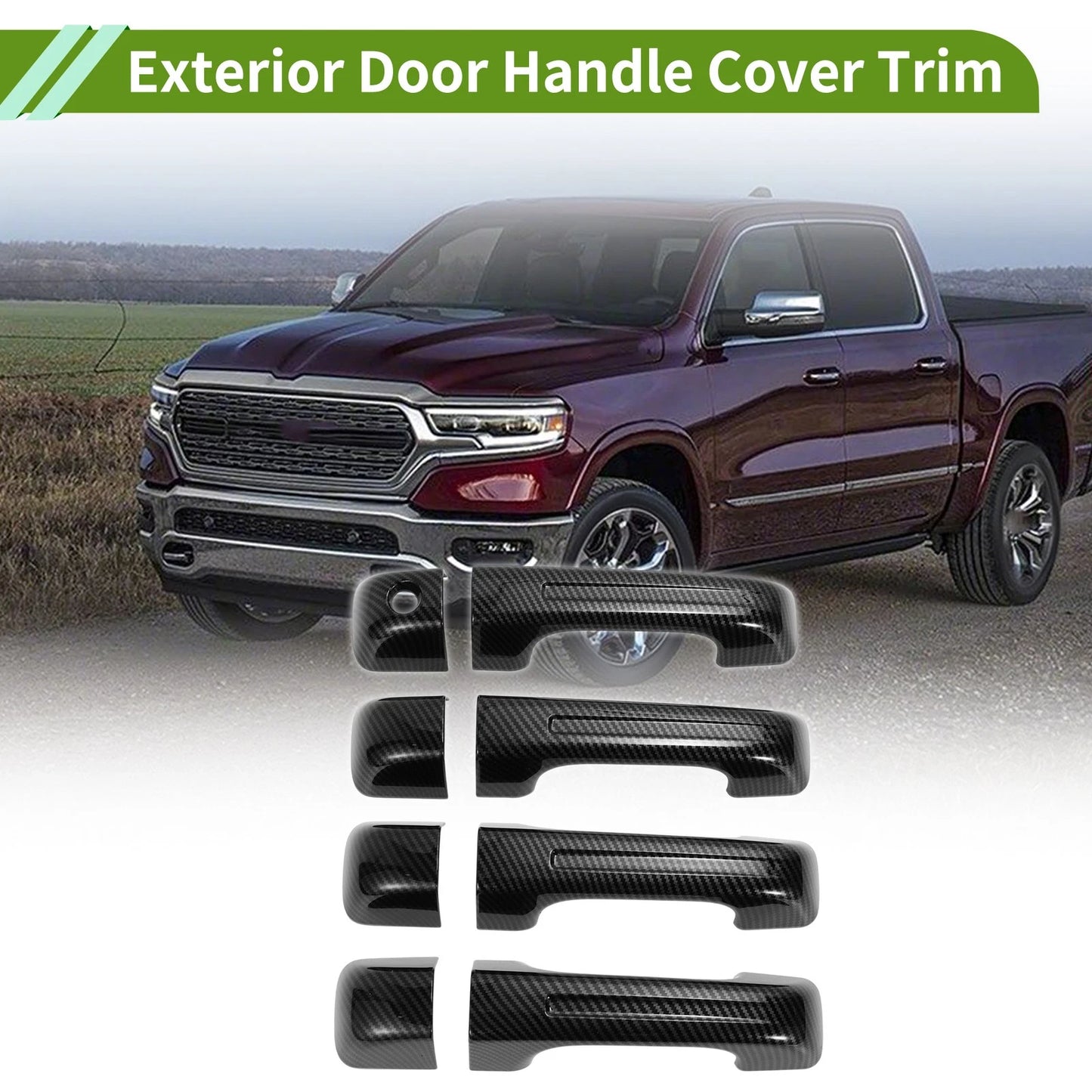 Exterior Door Handle Cover Trim for Dodge Ram 1500 (2019-2024) Carbon Fiber
