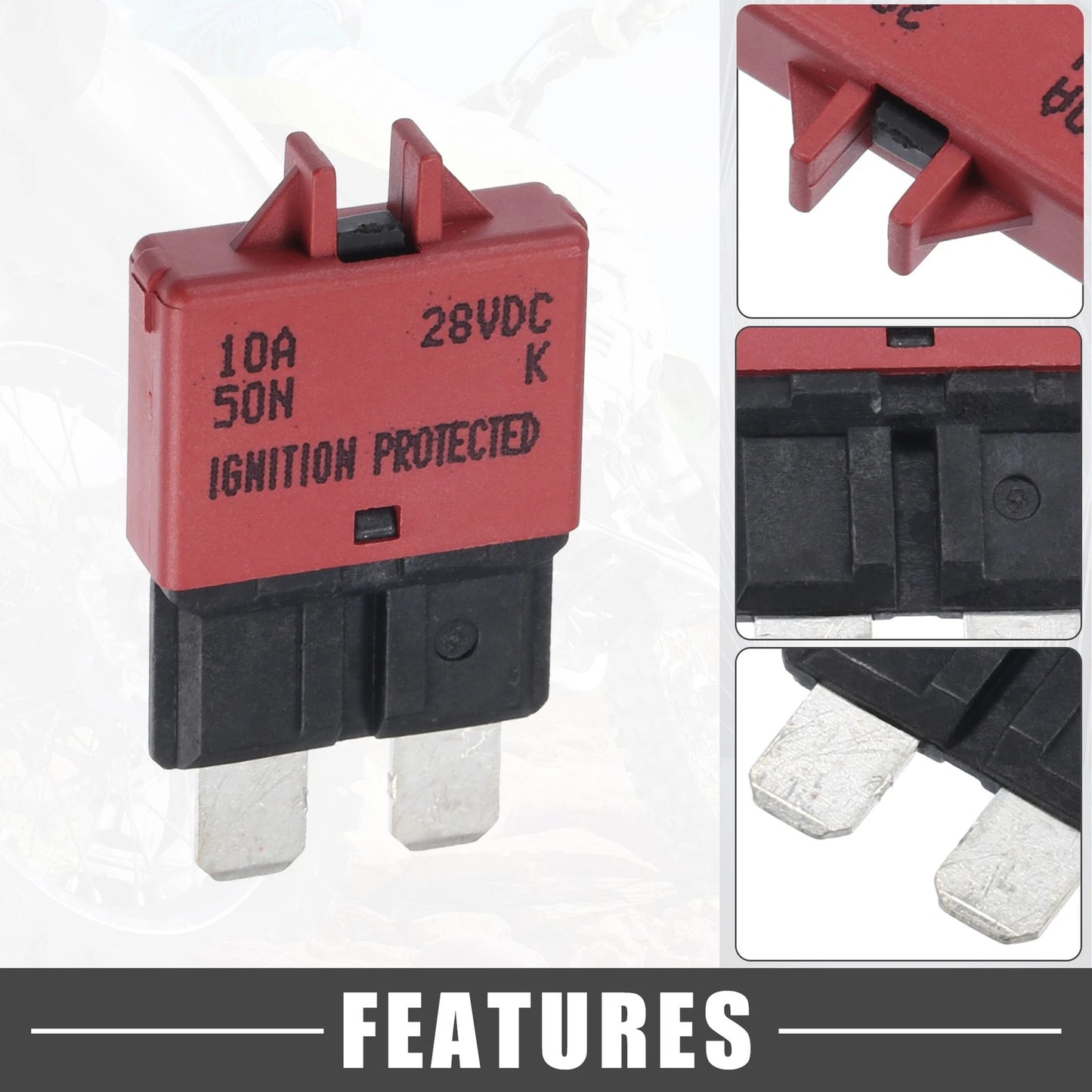 Circuit Breaker Blade Style Fuse 10A 28V Resettable for Car Marine Metal Red