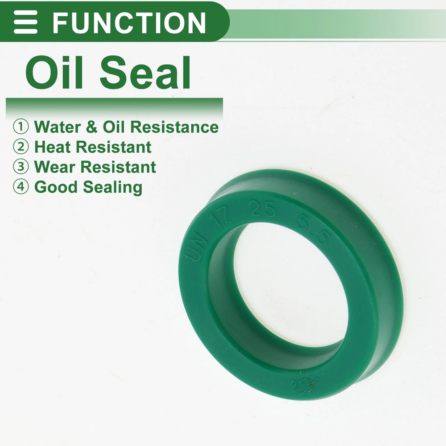 Oil Seal 17x25x5.5mm Rotary Shaft Seal TPU High Pressure Green 5 Pcs
