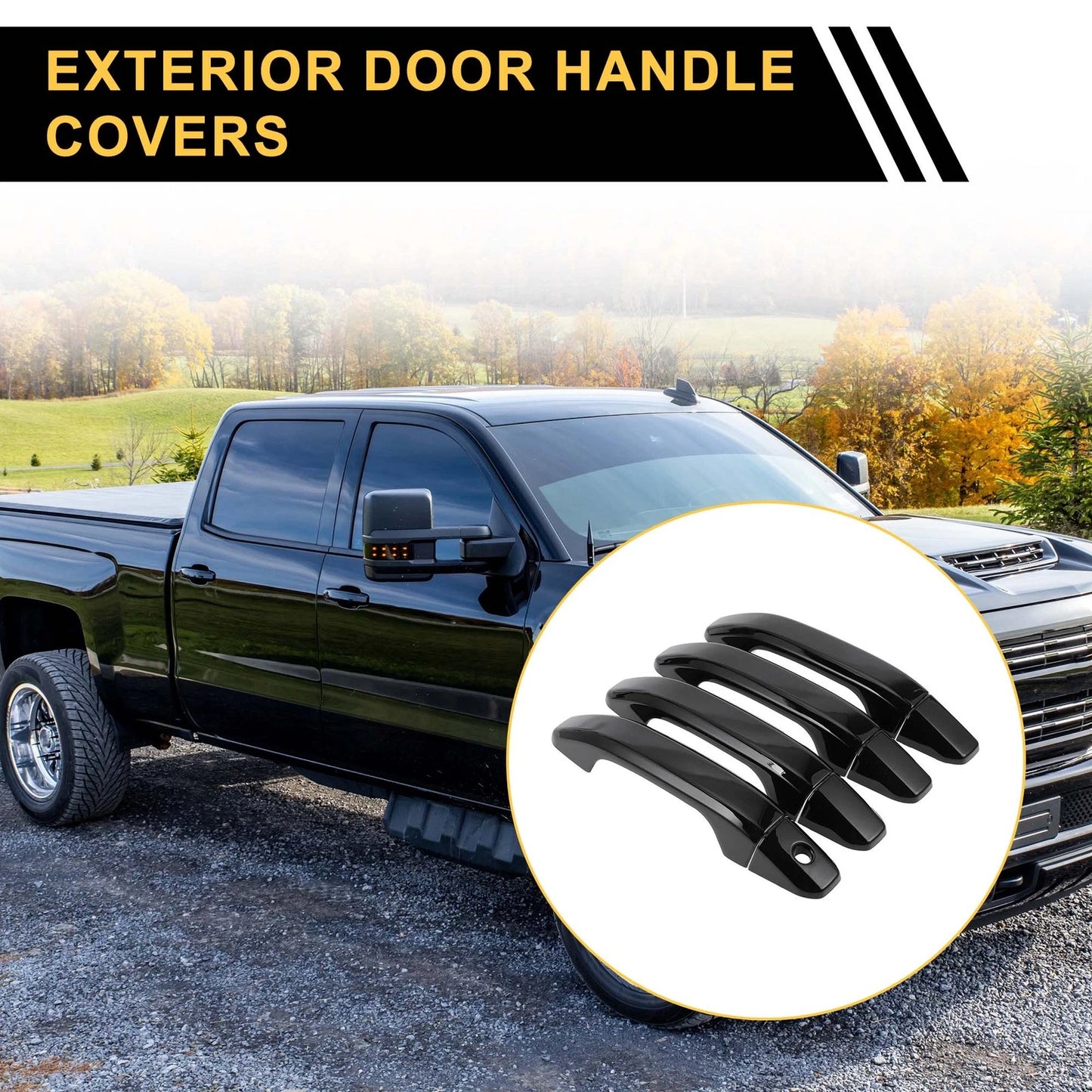 4pcs Exterior Door Handle Cover for GMC Yukon Black without Keypad (2015-2023)