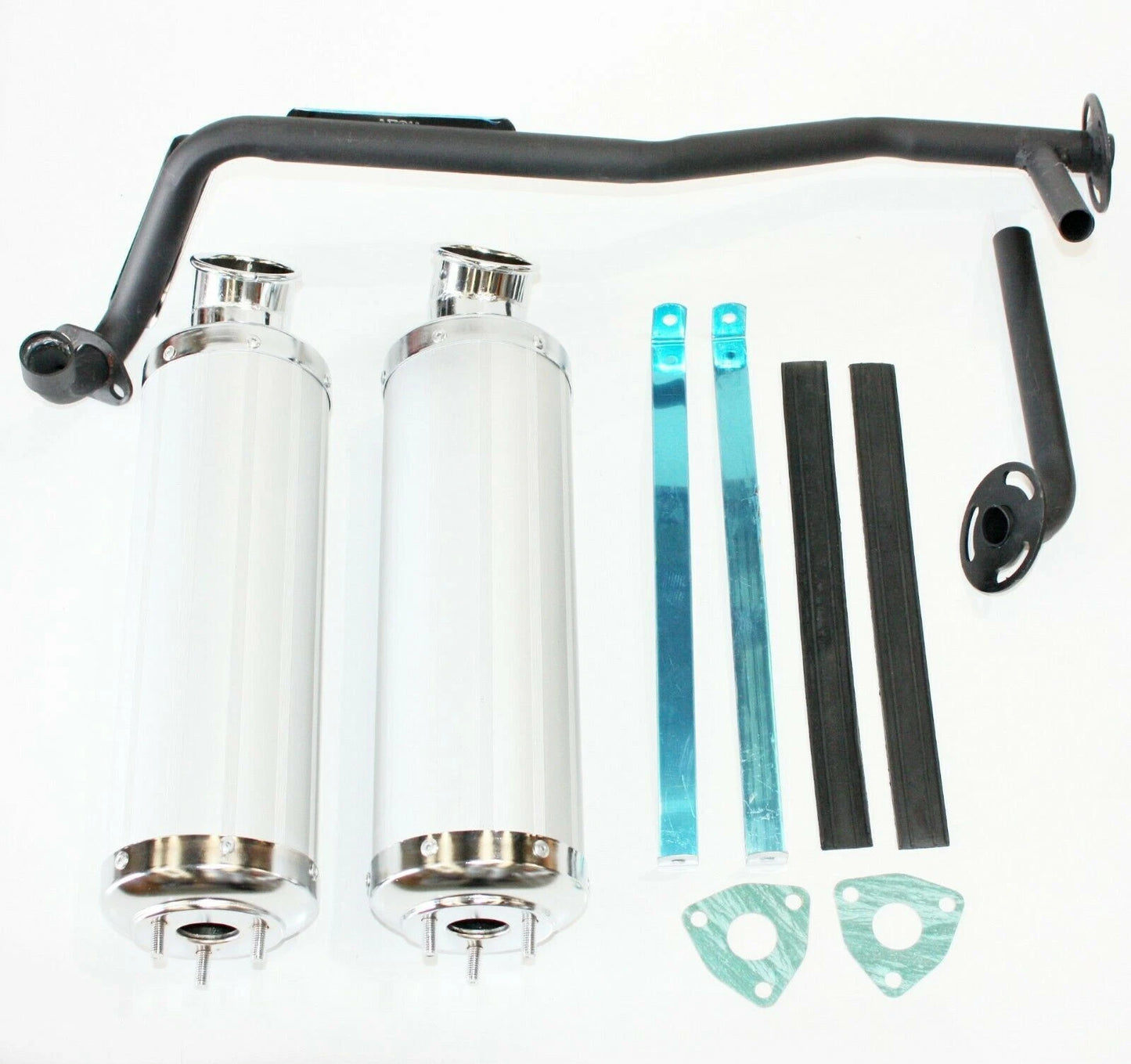 Twin Exhaust Pipe Alloy Mufflers for 125cc Bull Style Quad Dirt Bike ATV