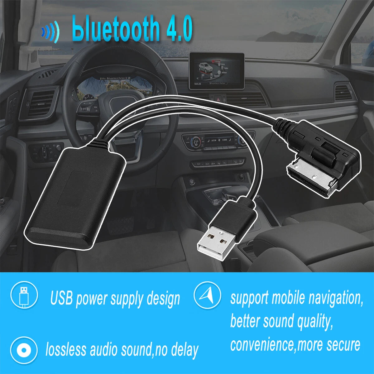Wireless Bluetooth Music Interface AUX Cable Adapter for Audi Q7 A5 A6 A8