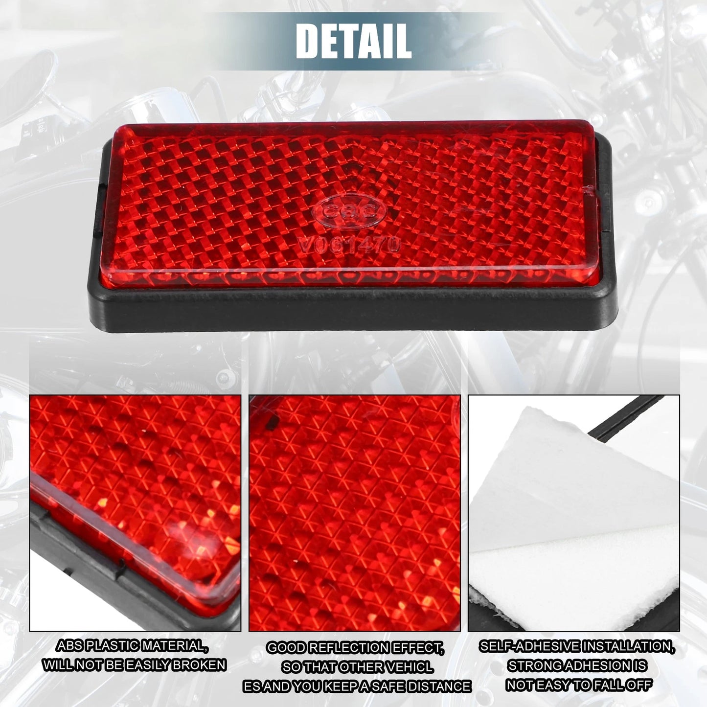 8 x Rectangular Stick-on Safety Spoke Reflector Red for Motorcycle