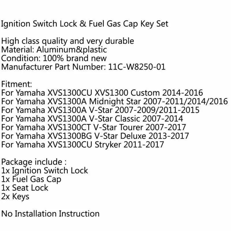 Ignition Lock Cylinder for Yamaha XVS1300CU XVS1300 F2 (2006-2017)