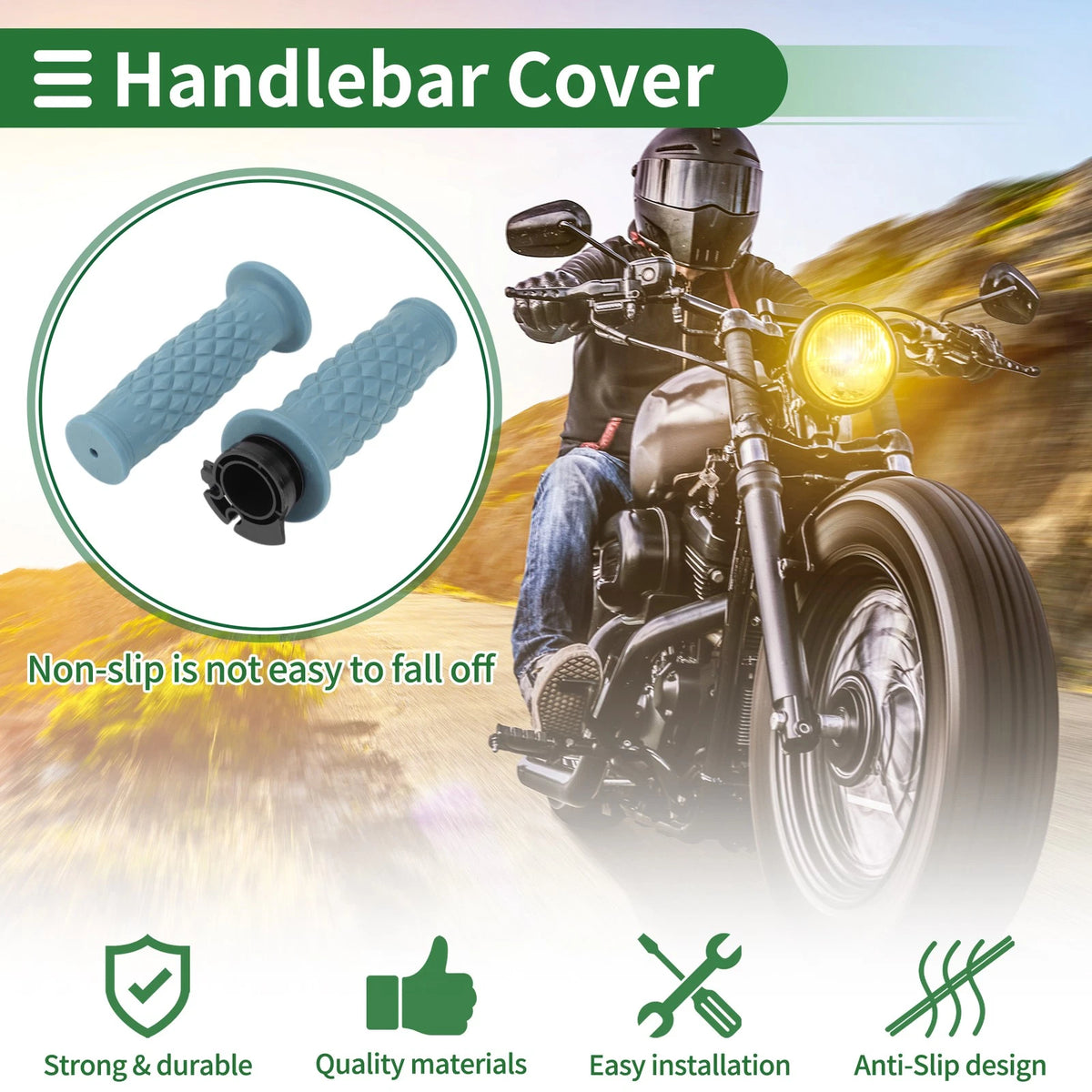 7/8" 22mm Hand Grips TPU Gray Blue Rhombus for Motorcycle