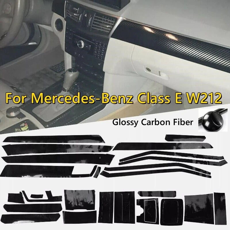 Glossy Carbon Fiber Interior Trim Decals for Mercedes E-Class W212 (2010–2017)