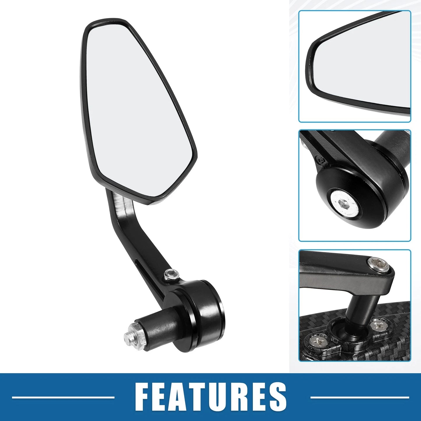 2 x Motorcycle Rear View Side Mirror Clear Lens Carbon Fiber Pattern Black Pair