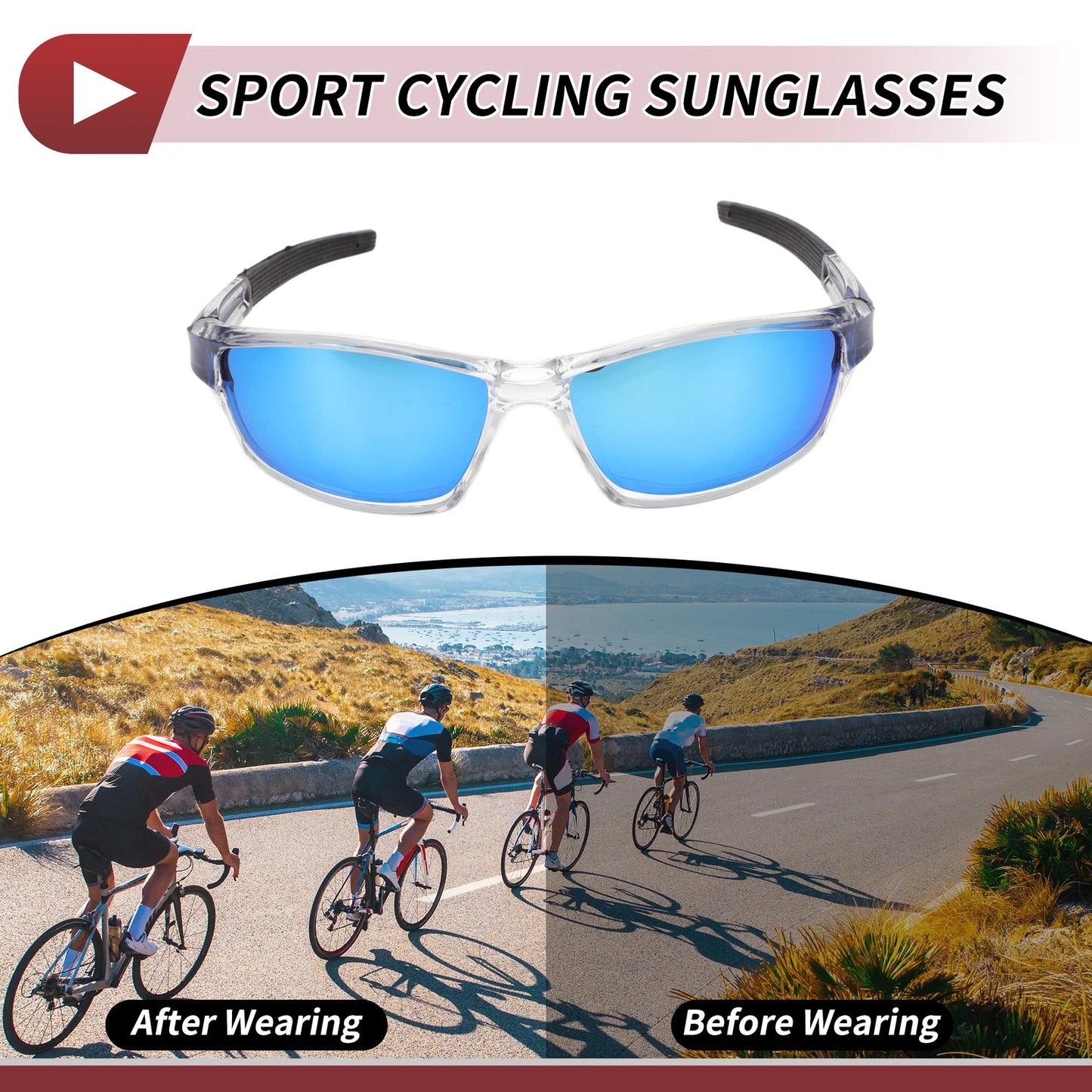 Motorcycle Riding Goggles Ice Blue Lens Transparent Frame Tri-acetel Cellulose