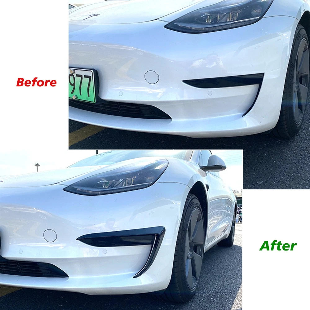 Gloss Black Bumper Side C Canards Covers Trims for Tesla Model 3 (2017–2023)