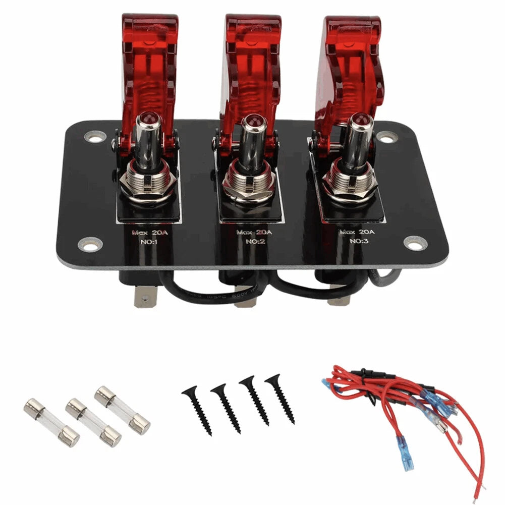 3 Gang Toggle Rocker Switch Panel with LED for Car Boat RV Marine