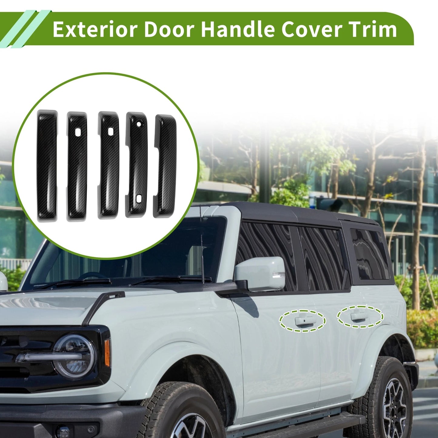 Carbon Fiber Black ABS Exterior Door Handle Cover Trim for Ford Bronco (2021-2025)