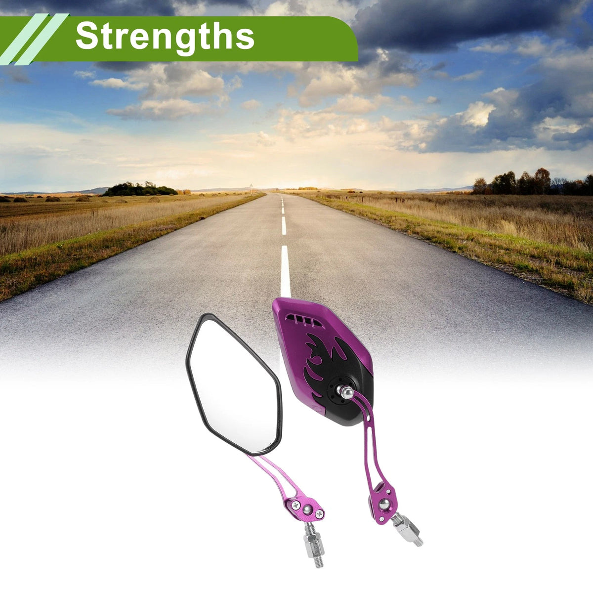 Motorcycle Rear View Mirrors Polygonal Shape Black Purple Aluminum Alloy