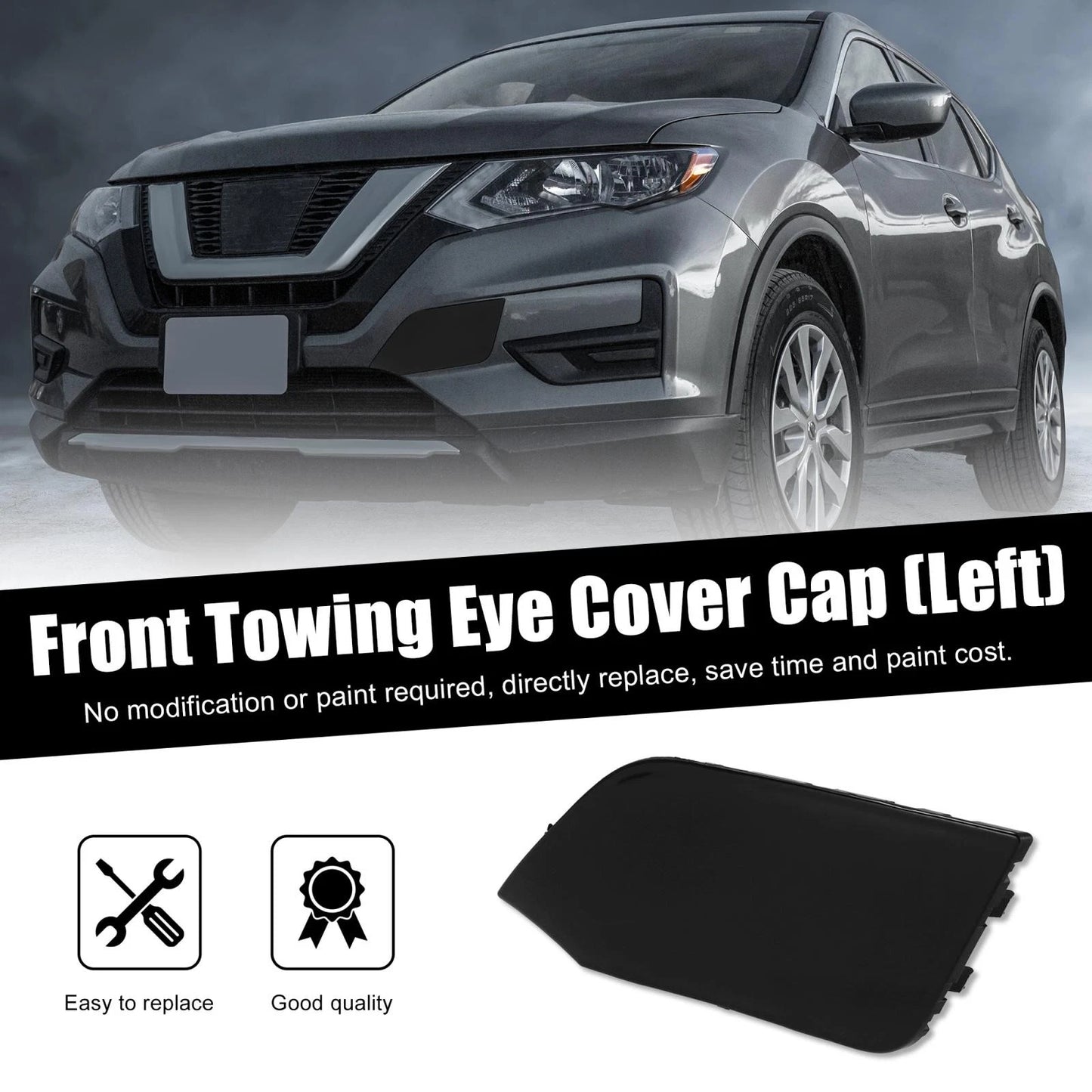 Obsidian Black Front Bumper Tow Hook Eye Cover for Nissan Rogue (2014-2020)