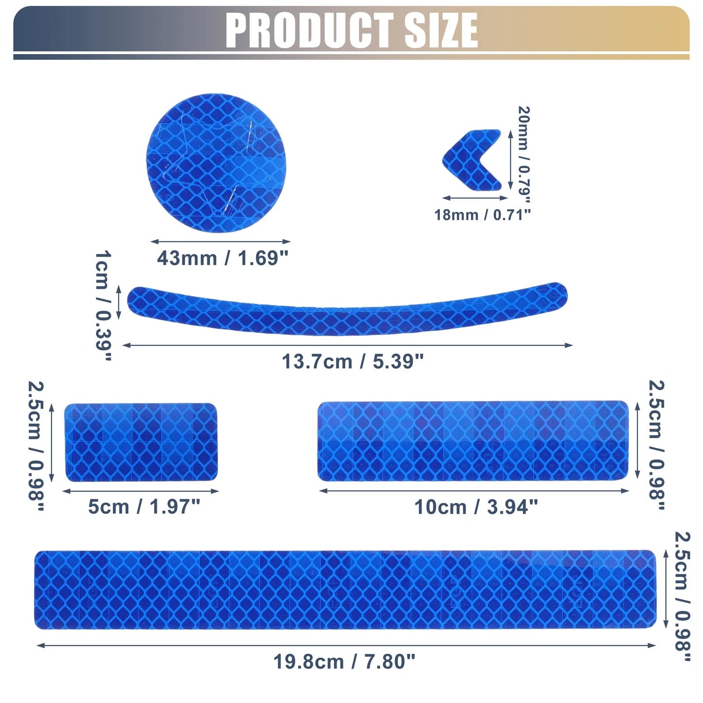 42pcs Reflective Safety Warning Tape Blue for Bike Motorcycles