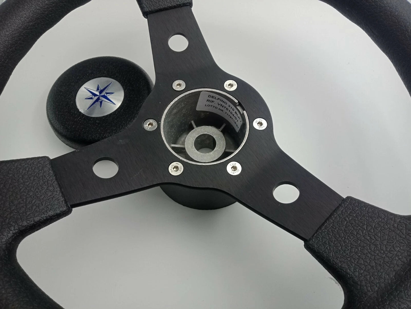 Boat Black Sports Steering Wheel 3 Spoke Aluminium 310mm Delfino