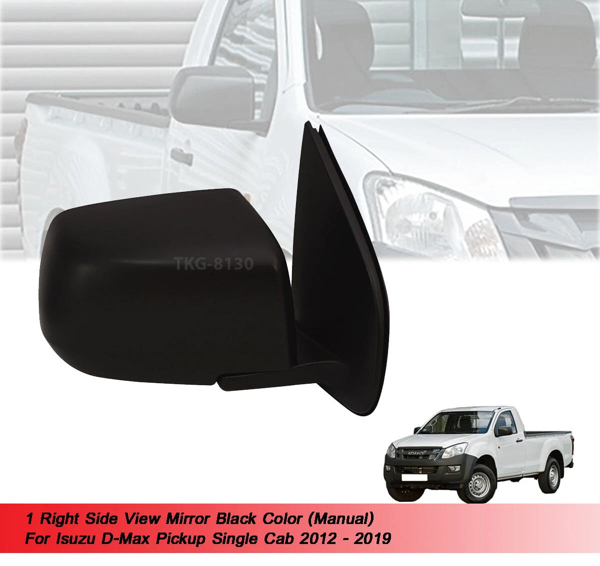 Side View Mirror 2 x Black Manual for Isuzu Dmax Single Cab (2012-2019)