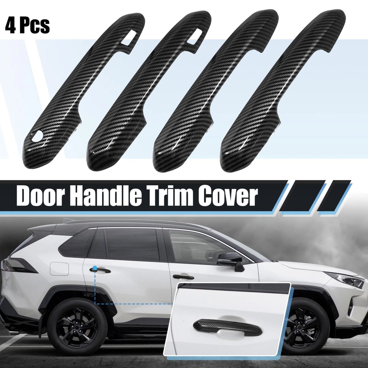 4 x Door Handle Cover Trim for Toyota RAV4 (2019-2021) Carbon Fiber Black