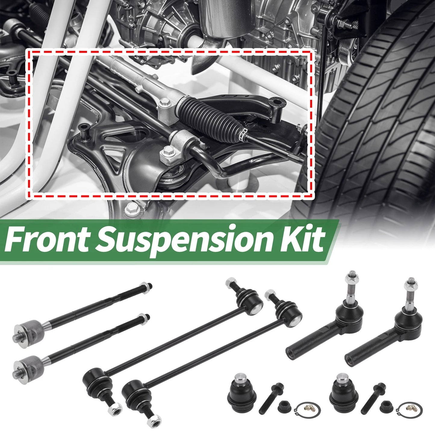 8x Front Suspension Kit Tie Rod Ends Sway Bar Link Ball Joint for Dodge
