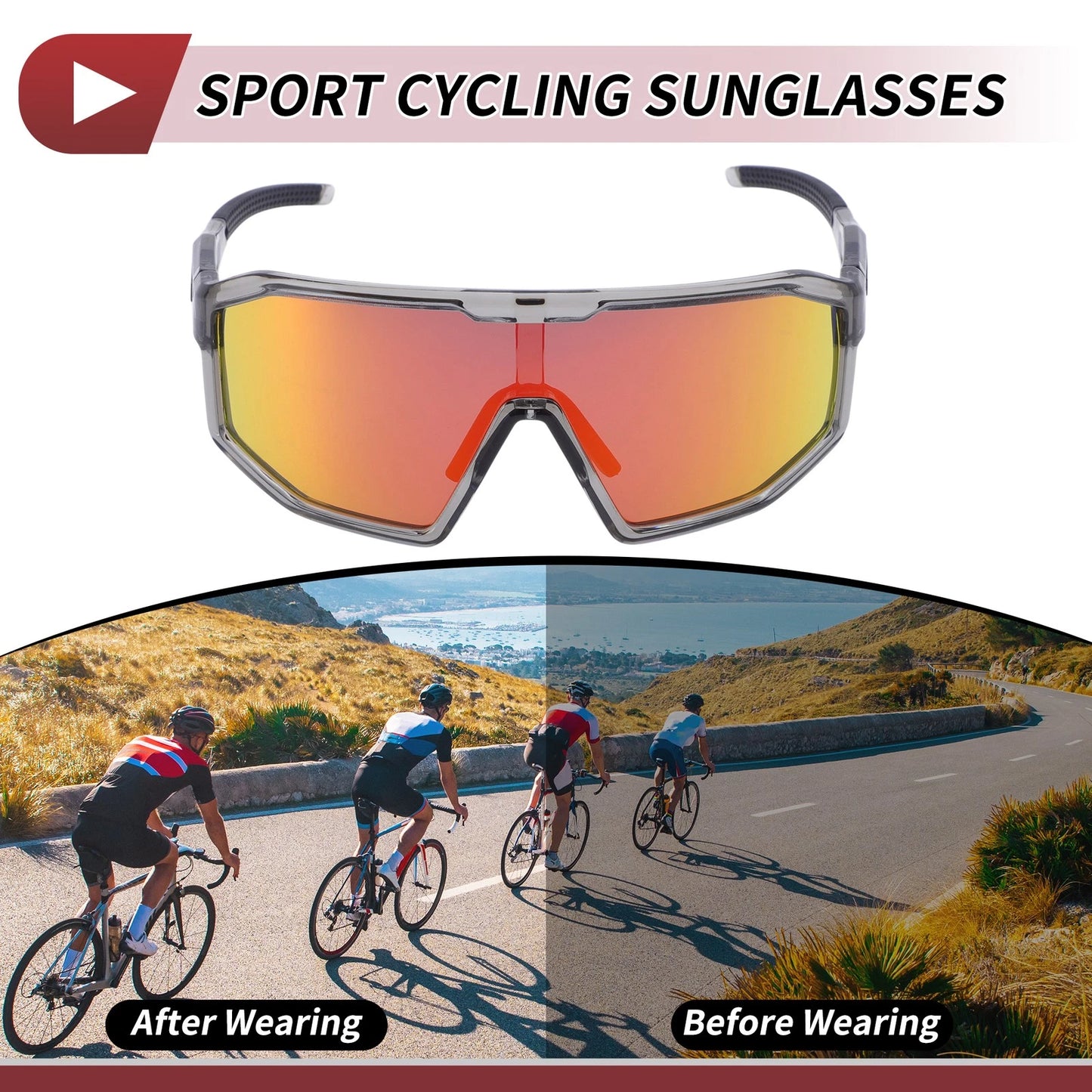 Goggles Motorcycle Riding Red Lens Gray Frame PC for Motorcycle