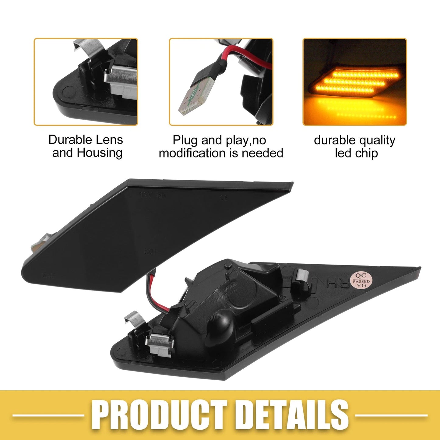 Front LED Side Marker Lights for Scion FR-S (2013-2016) Amber Black