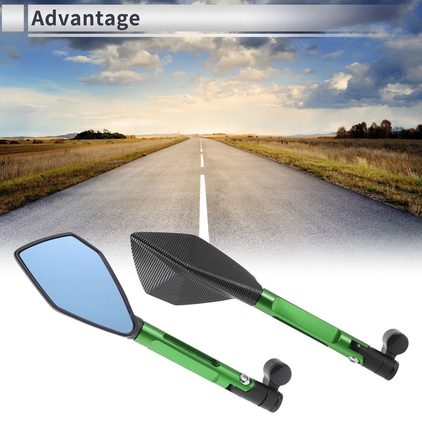 M8/M10 Motorcycle Rear View Mirrors Black Green Aluminum Alloy 1 Set
