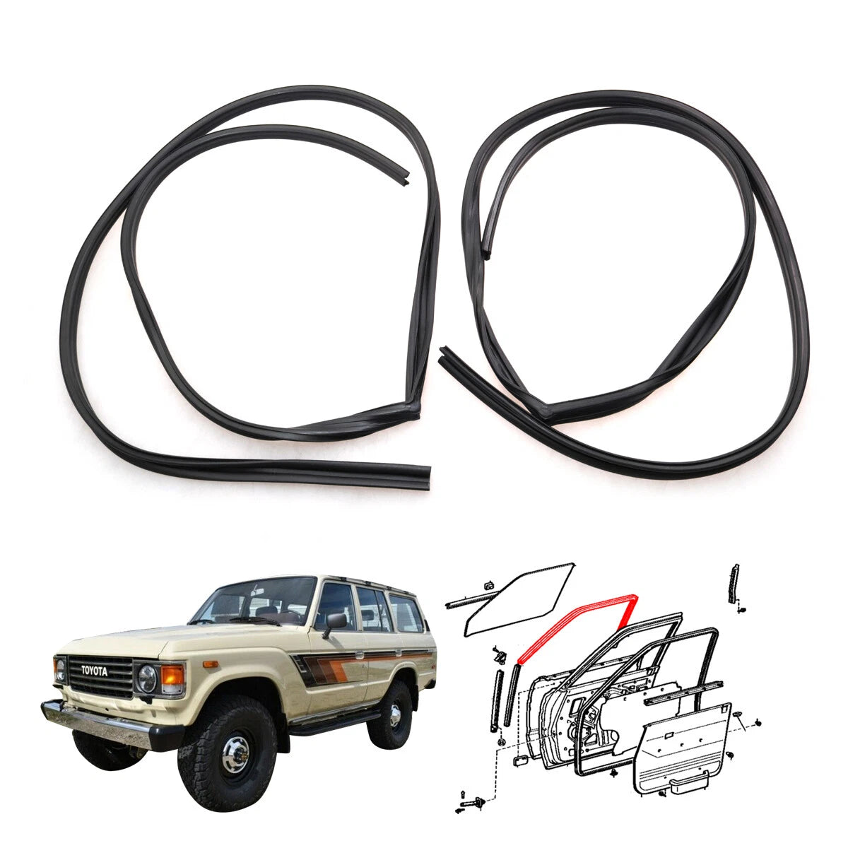 Front Door Glass Run Channel Set for Toyota Land Cruiser BJ60 FJ60 HJ61 1980-1992