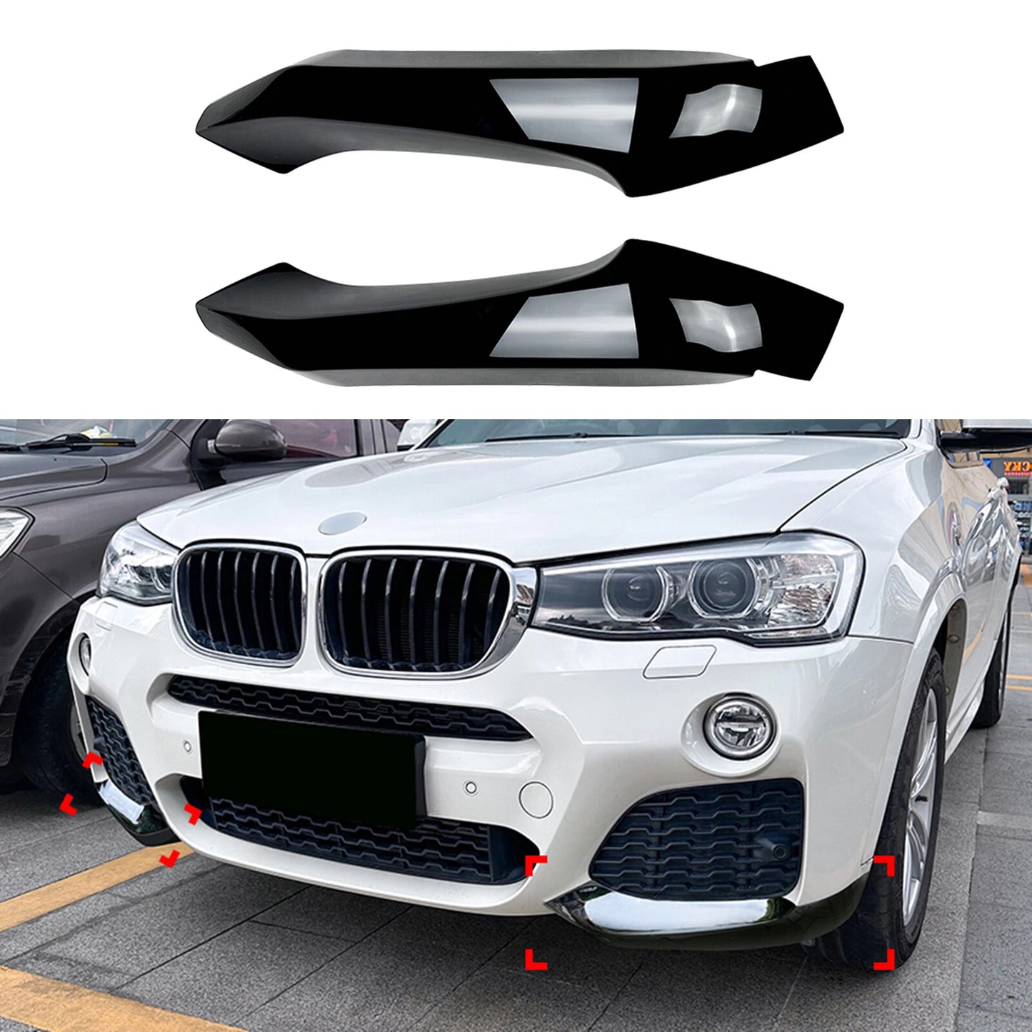 Front Bumper Side Splitter Trim 2 x For BMW X3 F25, X4 F26 (2014-2017)