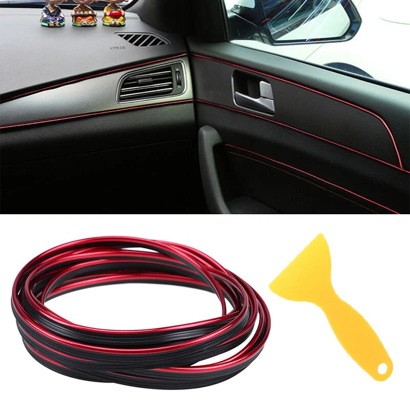 2 x 10M Car Interior Edge Gap Line Moulding Trim for Auto - PVC Red
