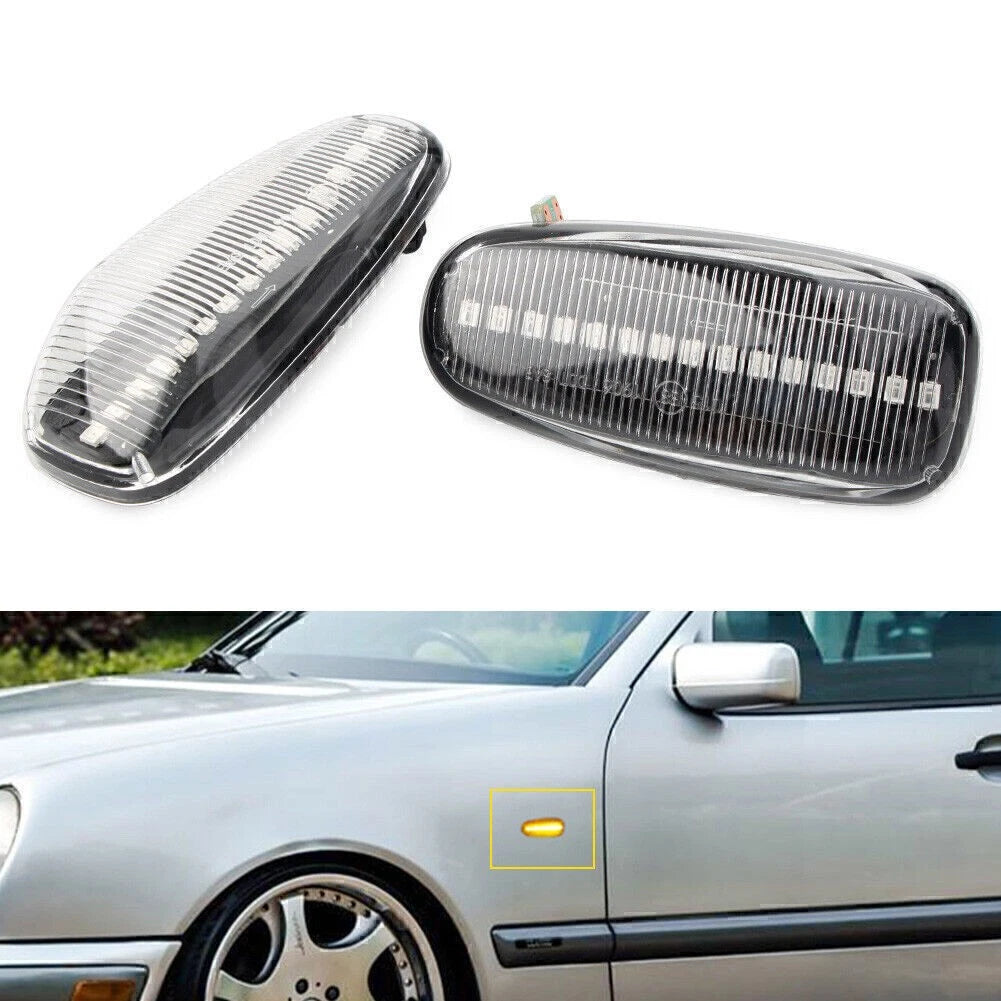 LED Sequential Dynamic Clear Side Marker Lights for Benz C E CLK Class (1995-2002)
