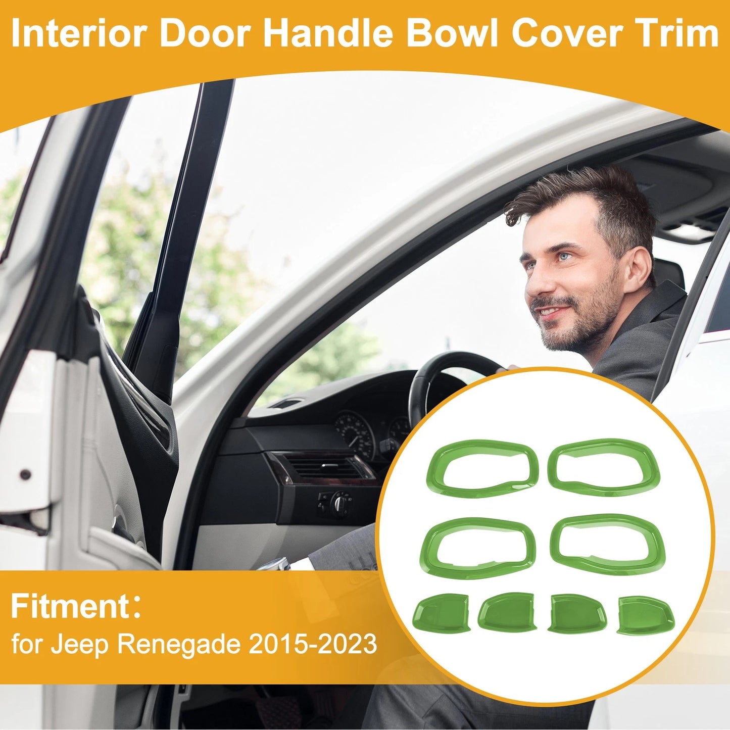 Interior Door Handle Bowl Cover Trim for Jeep Renegade (2015-2023) 4 x Green ABS